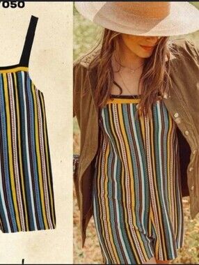 221-Zara Black, Yellow, Blue, Red Striped Knit Romper